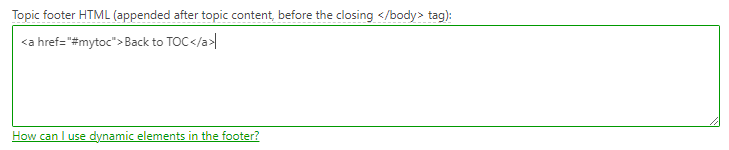 Add the TOC markup to the topic footer HTML field in the topic master page