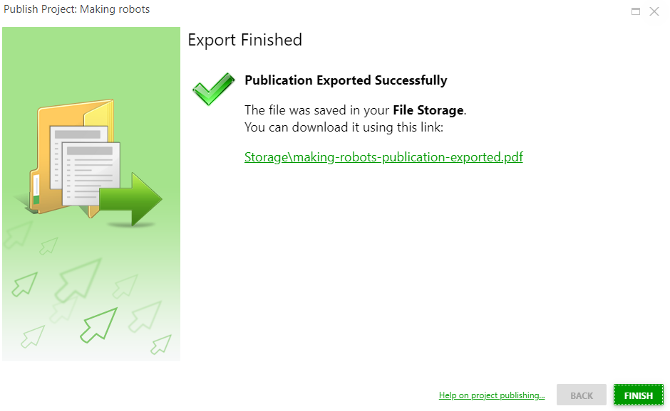 The Export finished page