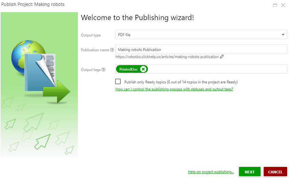 The Publishing wizard
