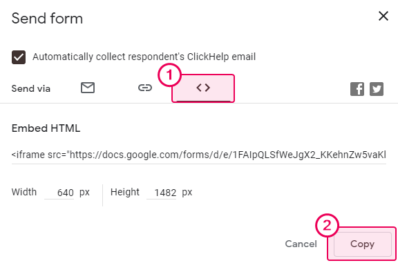 Generating Google Form embed code