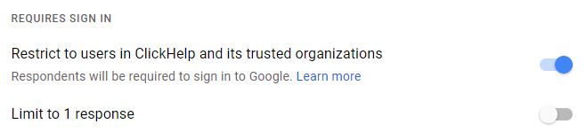 Requires sign in settings section 