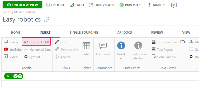 The Insert Custom HTML option