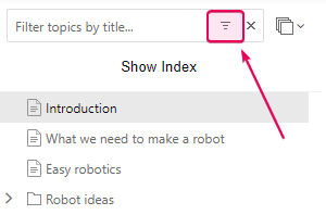 Premade filters button at the top of the TOC