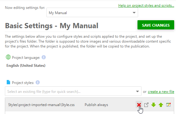 Click the Delete button to remove the style file from the list of the files
