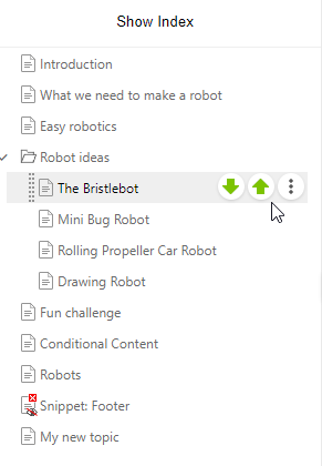 The moving buttons in the TOC