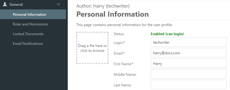 The Profile screen of the user account