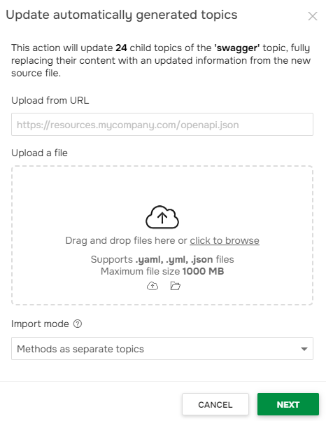 update automatically generated topics wizard step one