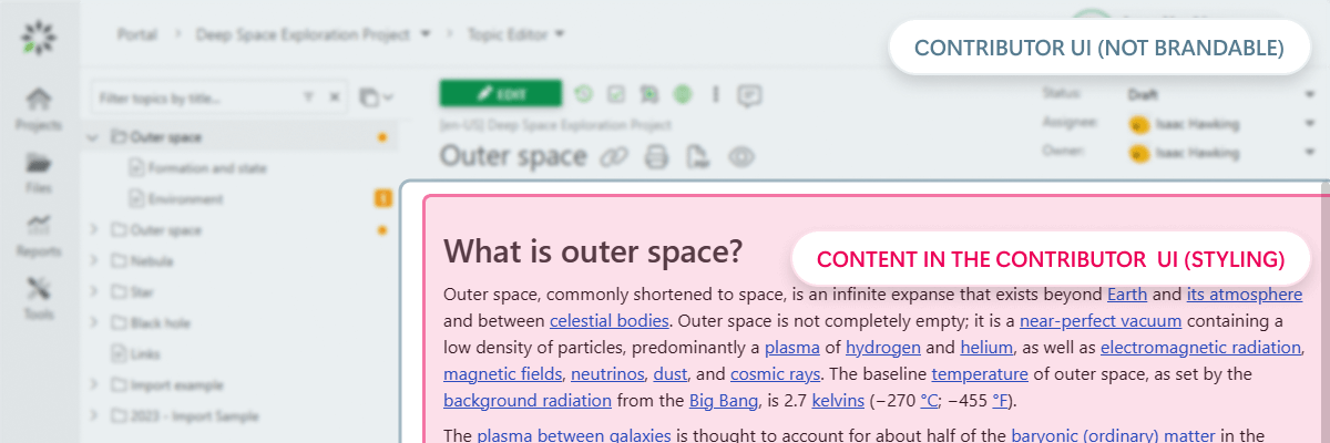 Annotated authoring interface showing content area