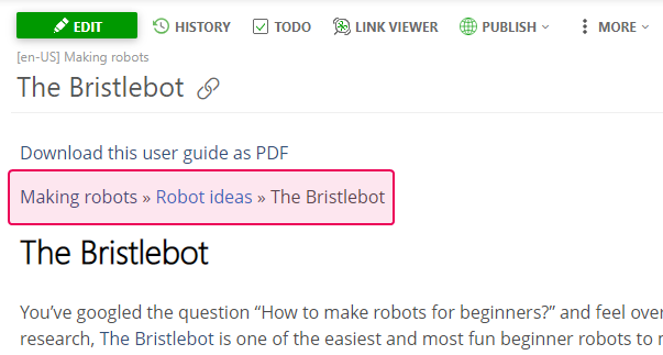 The Breadcrumb element in the View mode
