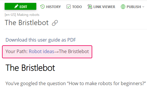 The Breadcrumb element with a custom separator in the View mode