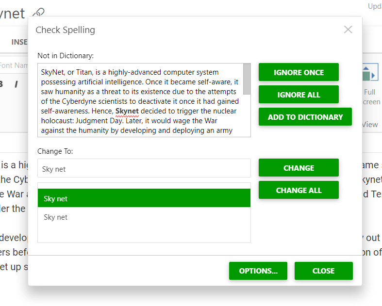 The Check Spelling dialog