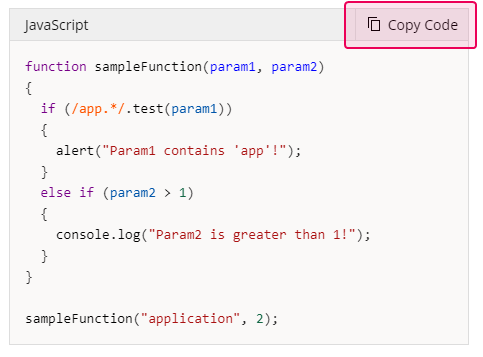 The Copy code button of the code sample