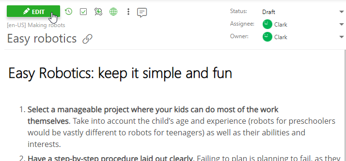 The Edit button in the topic header in the Author interface