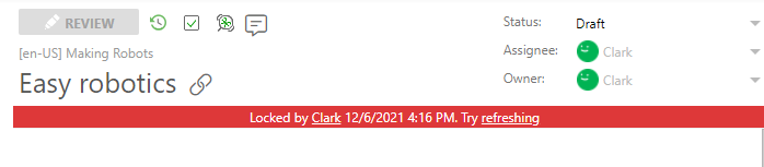 Notification informing that the current topic is locked by another user