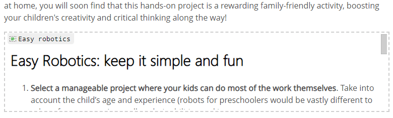 An inserted snippet in the Design view.