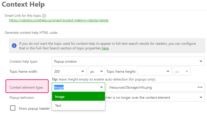 Settings to get the Context Help to be displayed as some text