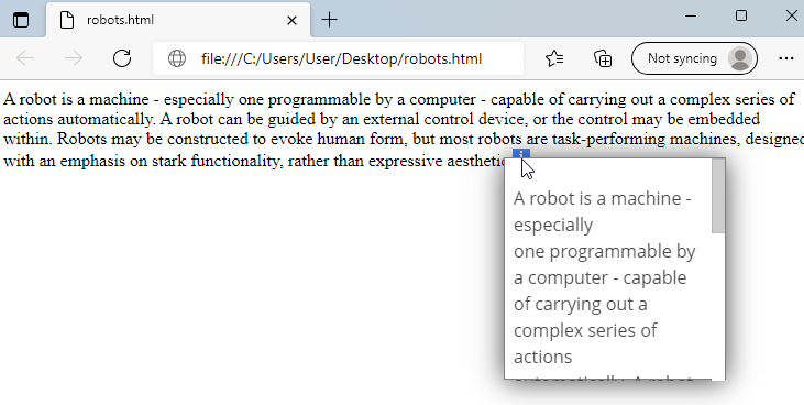 HTML page with Context help
