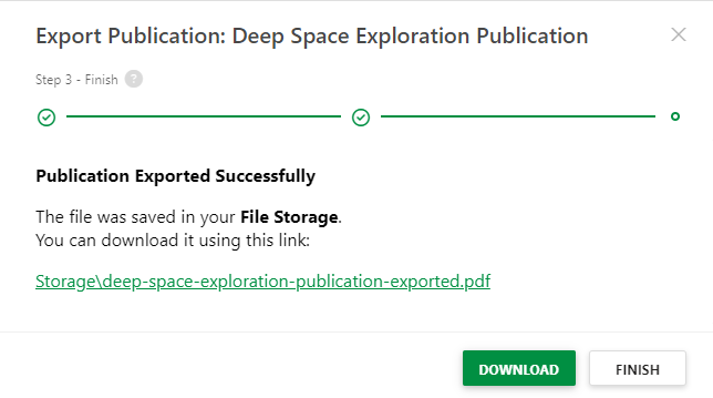 The Export finished page