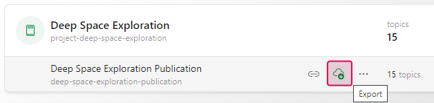 The Export publication button on the Projects page