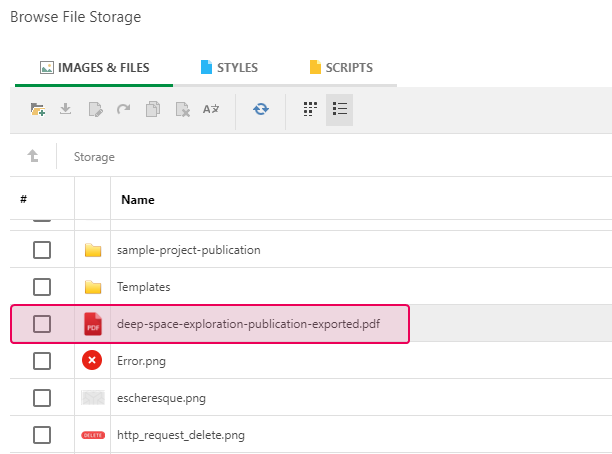 The exported PDF file in the File Manager