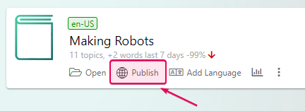 The Publish project button on the Projects page