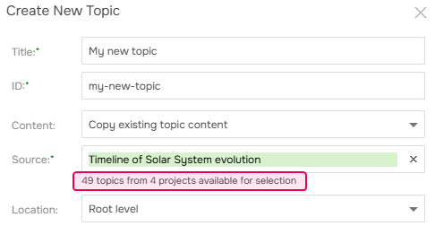 Choose a topic to reuse in the Create New Topic dialog