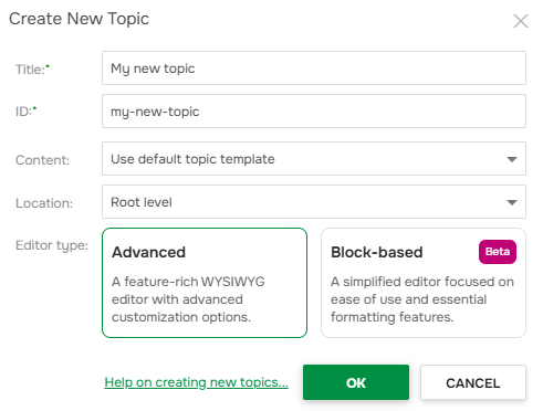 The Create New Topic dialog
