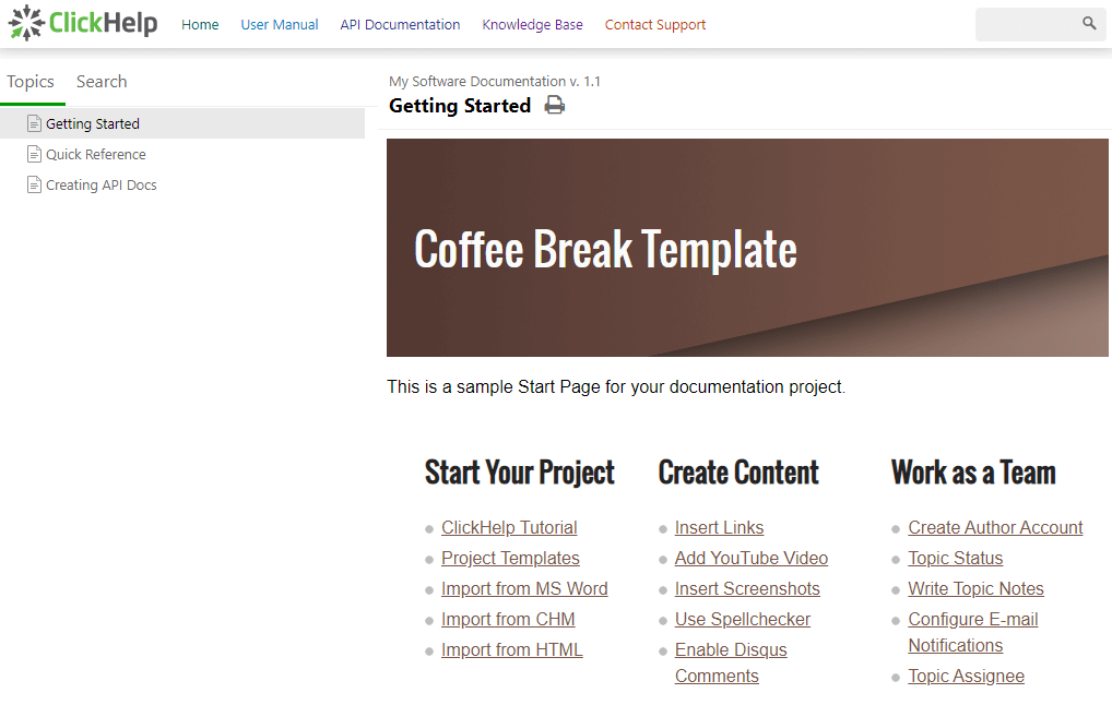 The example of the Web Help documentation