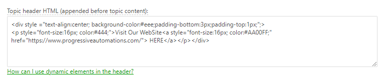 Add the HTML code to the Topic header HTML field in the Topic Master Page settings