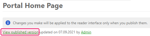 The View published version link in the Portal settings