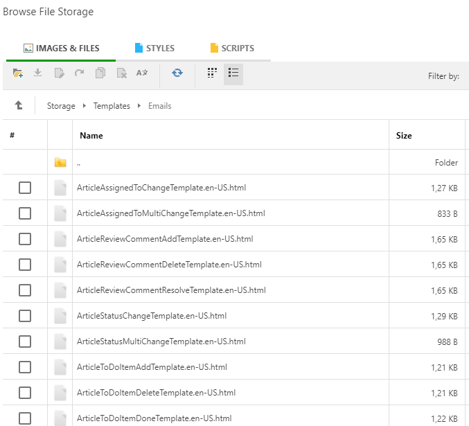 Email Notifications Templates in the File Storage