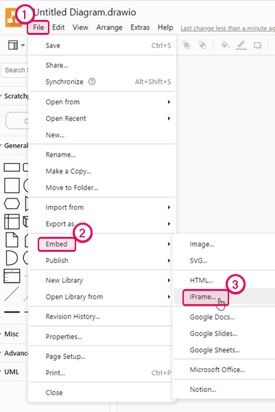Open the diagram file in draw.io an click the IFrame button to copy the markup