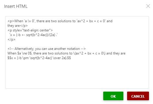Paste the code into the Insert HTML field