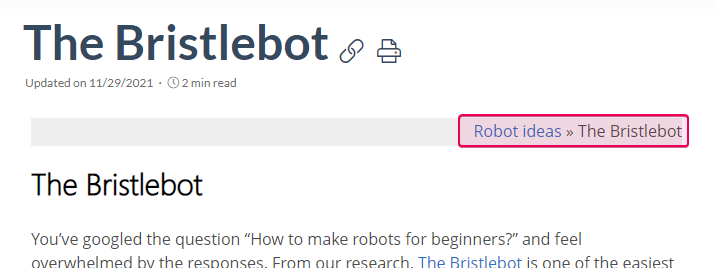 The Breadcrumb in the topic header in the Reader UI