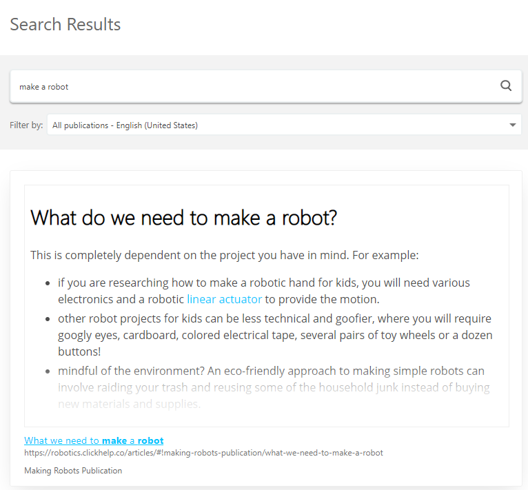 The featured snippet topic shown above the search results on the portal Search page