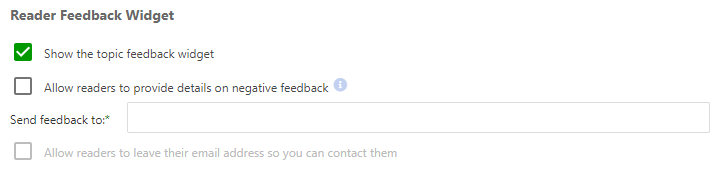 The Reader Feedback Widget settings in the Branding → Reader Feedback section