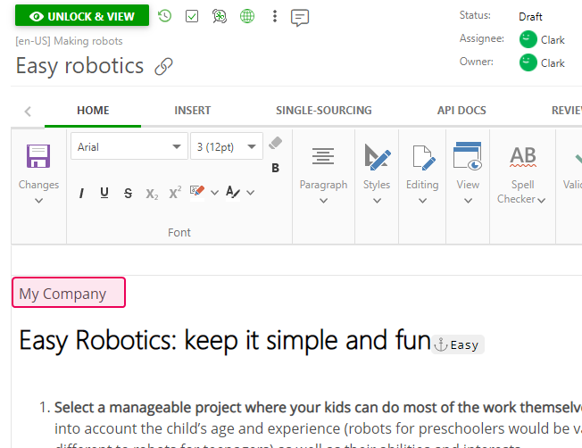The company name in the Topic Editor