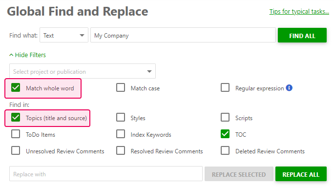 Check the filter boxes in the GF&R dialog