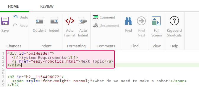 The markup of the topic's content that needs to be deleted