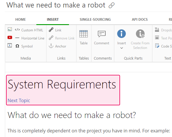 Multiple-line header in the topic's content that needs to be deleted