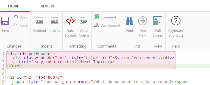 The markup of the topic's content that needs to be found