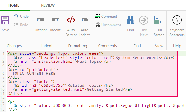 The markup of the topic's content that needs to be found
