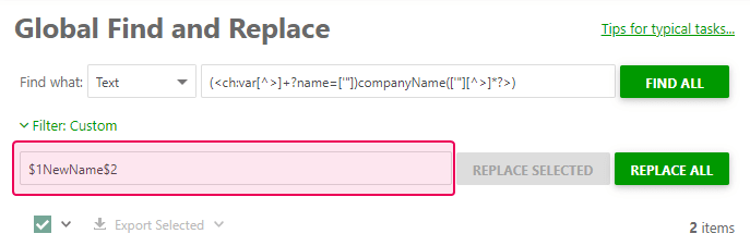 Fill in the Replace with field
