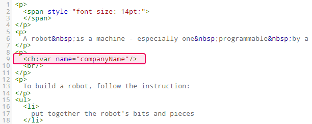 The markup of the variable