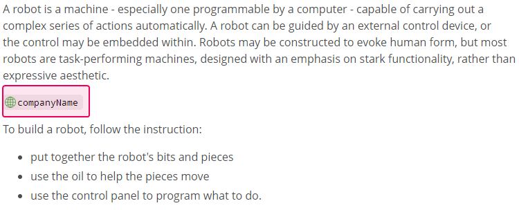 A variable in the topic's content that needs to be replaced with the output tag