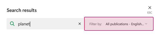 Publications filter inside the search box