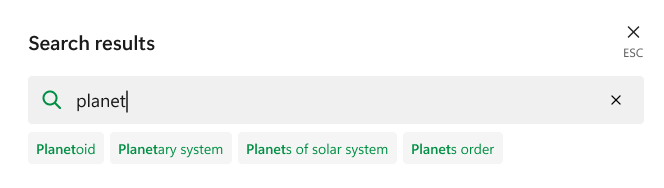 Suggested searches when entering search query