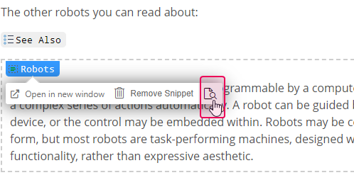Click the Global Find and Replace icon to find where the snippet is used