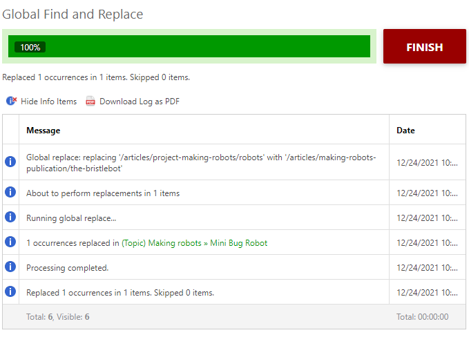 The resulting page of the Global Find and Replace
