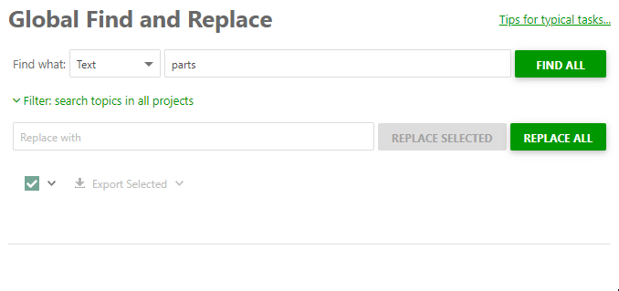 Check the filter boxes to specify the search areas